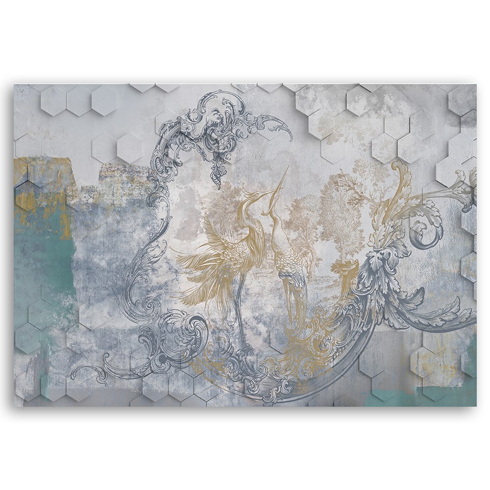 Emaga Obraz na płótnie, Szare ptaki na geometrycznym tle - 120x80